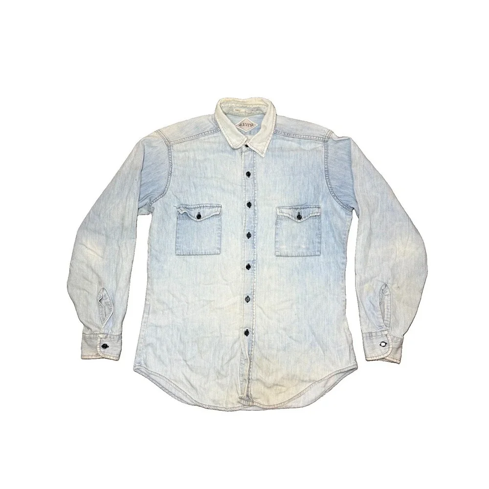 Vtg Y2K Levis Denim Work Shirt L Light Wash Button Up Cotton Grunge 90s Thrashed